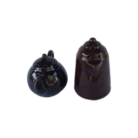 Vintage Salt & Pepper Shaker Set Coffee Tea Pot Brown Ceramic Glaze Cork Japan - Picture 3 of 6